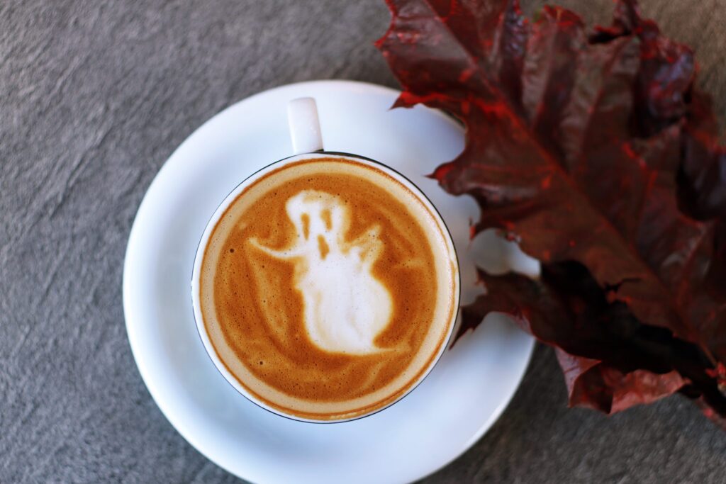 Happy Halloween Images including ghost design on coffee