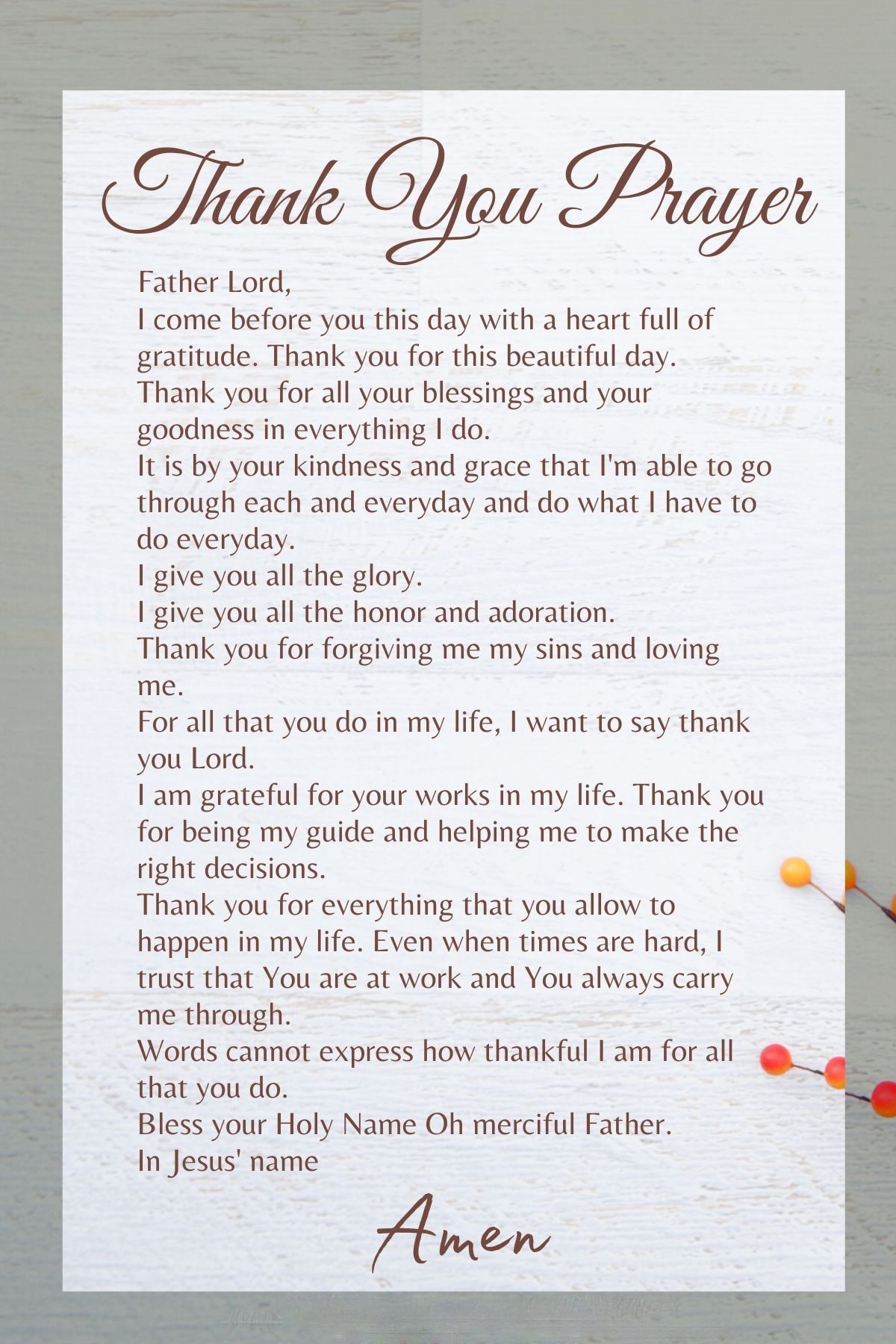 Thanksgiving prayer after the mass