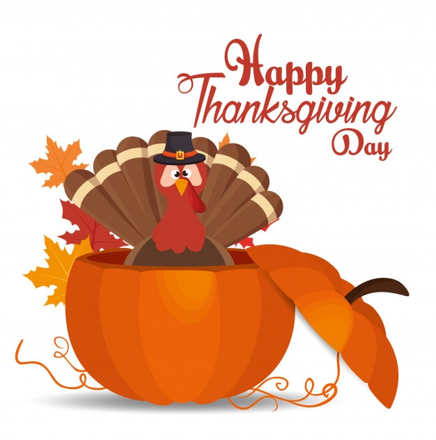 Happy thanksgiving day card turkey hat pumpkin , thepsp